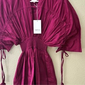 MISA Burgundy Dress with Ruched Details